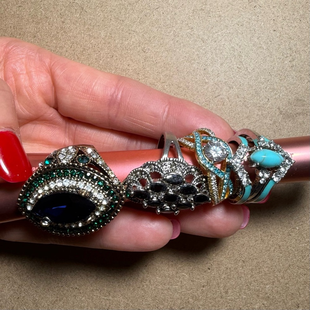 4 Elegant Gemstone Ring Set Bundle - image 1